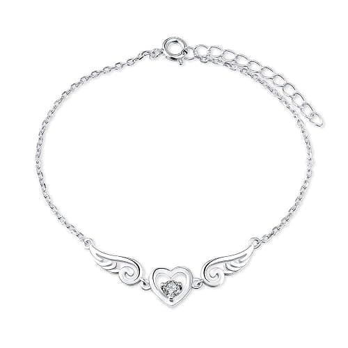 LGSY 925 Sterling Silver Guardian Angel Wings Bracelets for Women, CZ Design Heart Adjustable Chain Bracelets for Jewelry - Image 1