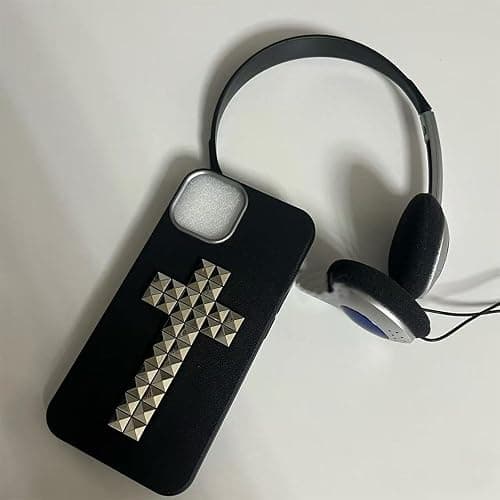 Studded Phone Case Cross Y2K Christian Black Plastic Leather Trendy Slim Shockproof Protective Cover for Women Girls for iPhone 16 thumbnail 4