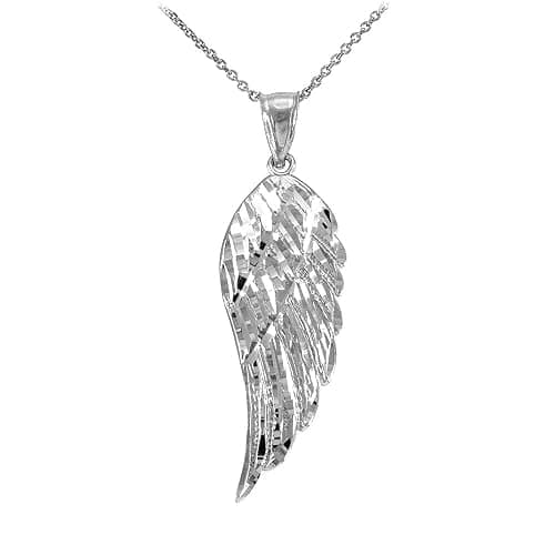 Claddagh Gold .925 Sterling Silver Textured Single Angel Wing Heavenly Celestial Charm Pendant Necklace with Rolo Chain and Pendant only - Image 1