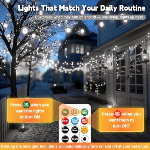 HXWEIYE Rechargeable Fairy Lights with Remote, 2 Pack 33ft 100LED Twinkle Lights with DIY Timer & Light Sensor, Waterproof Outdoor String Lights for Bedroom Patio Christmas Tree Decor, White thumbnail 3