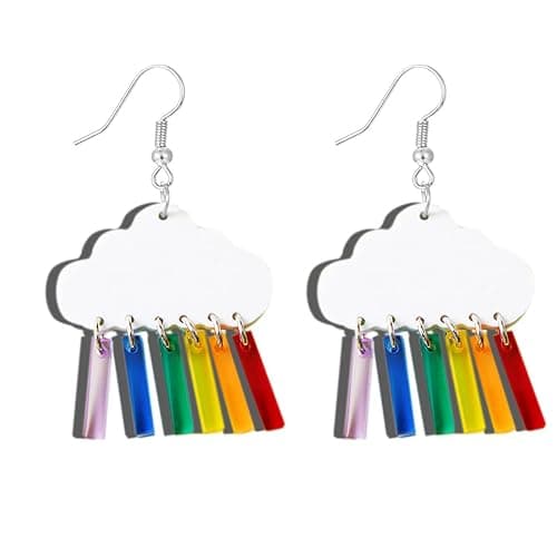 ONLYJUMP Cute Clouds Lightning Bolt Earrings for Women Creative Acrylic Transparent Earrings Lovely Clouds Rainbow Lightning Raindrop Earrings Cartoon Sweet Funny Earrings thumbnail 8