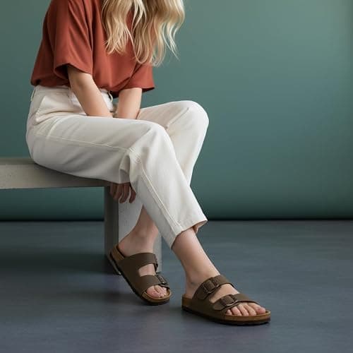 CUSHIONAIRE Lane Cork Footbed Womens Sandals Comfortable Double Buckle Slip On Sandals for Women with Arch Support and Classic Two Strap Design thumbnail 8
