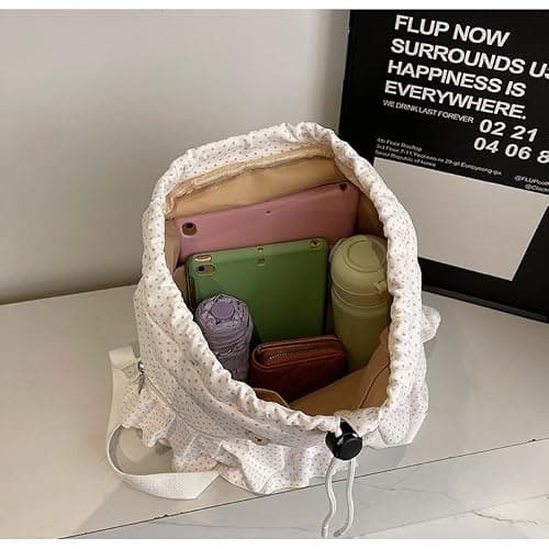 Cohawk Cute Polka Dot Lace Backpack for Women Flap-top Casual Backpack Cute Nylon Bookbag thumbnail 6
