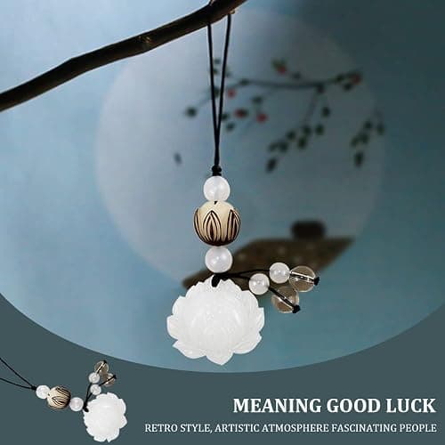YOLUFER Cell Phone Strap Jade Lotus Flower Charm Beads Cell Phone Strap Hanging Lucky Charm Afghan White Jade Lotus Decoration Portable Hanging Lanyard for Men Women Outdoor Work thumbnail 5