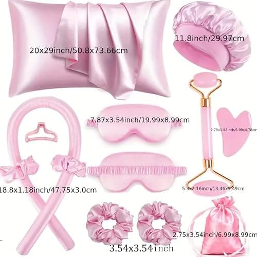 XINYUNXIN 12PCS Heatless Curls Overnight Set, Heatless Curling Set for All Hair Types, Satin No Heat Hair Rollers with Scrunchies & Clips - Safe & Comfortable to Sleep in for Natural Waves(Pink) thumbnail 6