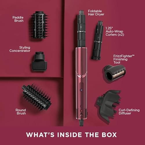 Shark FlexStyle Air Styling & Drying System, Powerful Hair Dryer Brush & Multi-Styler with Auto-Wrap Curlers, Diffuser, Paddle Brush, Round Brush, Concentrator Attachment, Black Cherry, HD457CR thumbnail 7