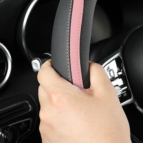 Car Steering Wheel Cover, Leather Steering Wheel Cover Pink Universal 14.5-15 Inch Microfiber Leather Anti-Slip Breathable Auto Steering Wheel Covers for Men Women (Black&Pink) thumbnail 4