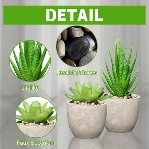 Artificial Plants Indoors in Pots, 4 Set Small Fake Plants, Plastic Eucalyptus, Rosemary, Mini Succulents Faux Plant for Office Desk Decor, Bedroom, Bathroom, Kitchen, Home Decoration. thumbnail 5