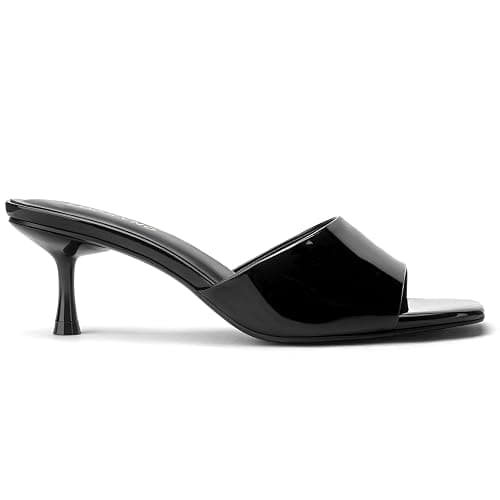Lookyno Womens Kitten Heel Sandals Square Open Toe Mules 2.3 Inch Stiletto Heeled Sexy Slip On Sandals for Party Casual thumbnail 2