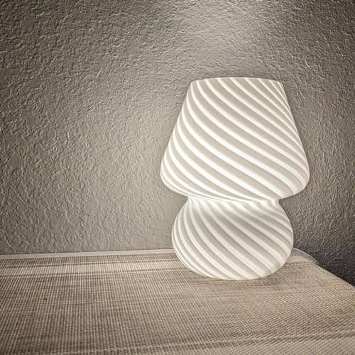Clora Mushroom Lamp Glass Table Bedside Lamps Translucent Vintage Style Striped Night Light Home Decor (White) thumbnail 5