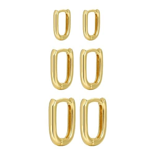 3 Pairs Chunky Gold Hoop Earrings Set for Women Dainty Rectangle Hoop Earrings Lightweight Small Huggie Hoop Earrings Hypoallergenic Minimalist Stud Earrings Trendy Jewelry - Image 1