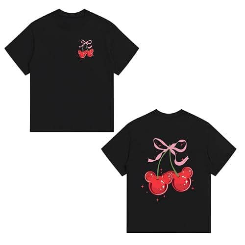 Vieawfi Magic Kingdom Shirts for Girls Bow Cherry Graphic Cute T Shirt Kids Toddler Holiday Vacation Trip Tees Preppy Tops - Image 1