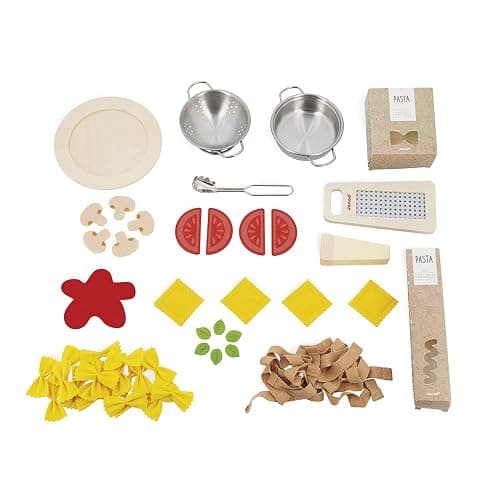 Janod - Pasta Mix - Set di Pasta - Giocattolo Imitazione Cucina e Ristorante - 58 Elementi in Legno, Cartone, Feltro - Certificato FSC - Vernice ad Acqua - Dai 3 Anni, J06598 thumbnail 4