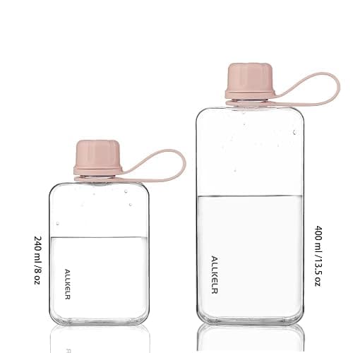 ALLKELR Portable Flat Water Bottle,BPA Free Reusable Tritan Plastic Travel Water Bottle Cup,Lightweight Leakproof Slim Water Bottles Fits Purse,Backpacking,Hiking (Pink, 13.5 oz) thumbnail 2
