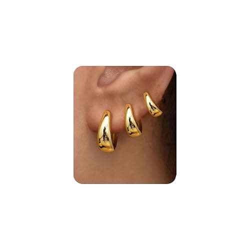 3Pairs Gold Hoop Earrings Set for Women Trendy Chunky Huggie Dainty Earring Jewelry for Women Teens - Image 1