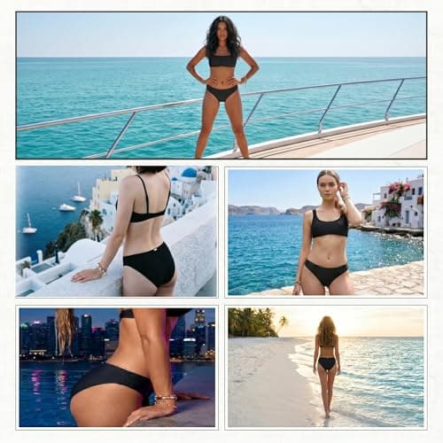 Zmart Women Full Coverage Bikini Bottoms - Mid Rise Bathing Suit Swim Bottom Swimsuit Swimwear Black M thumbnail 6