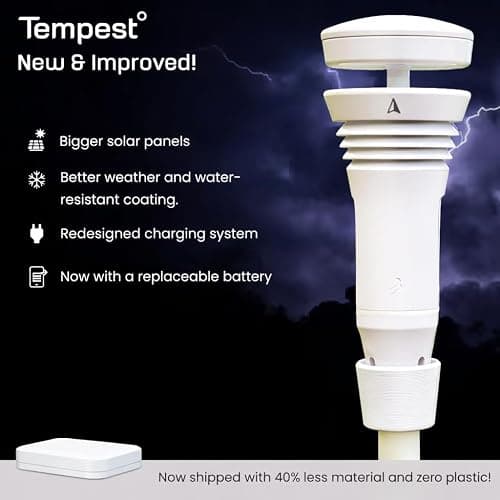 Tempest Weather Station with Built-in Wind Meter, Rain Gauge, and Accurate Weather Forecasts, Wireless, App and Alexa Enabled thumbnail 7