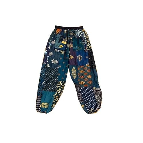 KRAAFTY Unisex Cotton Patchwork Harem Pants with Pockets Super Comfy Hippie Yoga Boho Trousers Pant for Men Women (Blue) thumbnail 2
