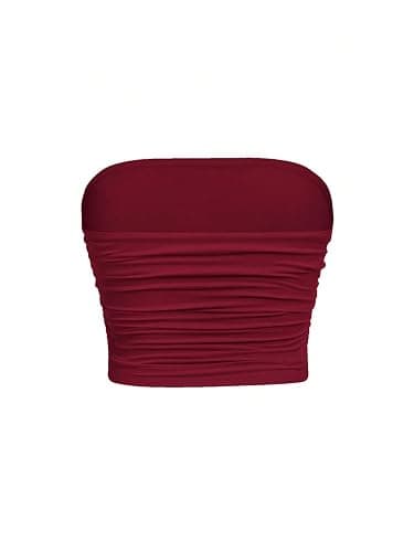 RoseSeek Girl's Ruched Strapless Tube Top Sleeveless Cropped Bandeau Basic Summer Cute Tops for Girls thumbnail 2