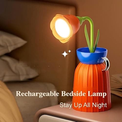 MARZIUS Rose Flower Desk Lamp - Infinite Dimming, Trichromatic Temperature, Rechargeable, Brightness Memory - Creative Decorative Ornaments with Adjustable Flowers (Purple) thumbnail 8