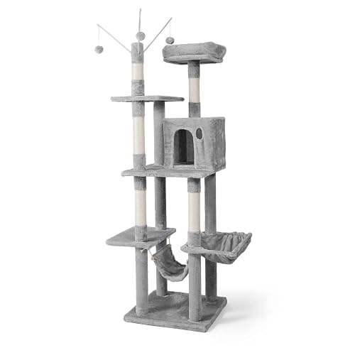 CAPHAUS 70-Inch Multi-Level Tall Cat Tree with Cute Top Perch, Scratching Posts, Cat Activity Tree w/Modern Hammock, Cat Cave Condo for Large Cats Kittens Tall Cat Climbing Play Tower - Image 1