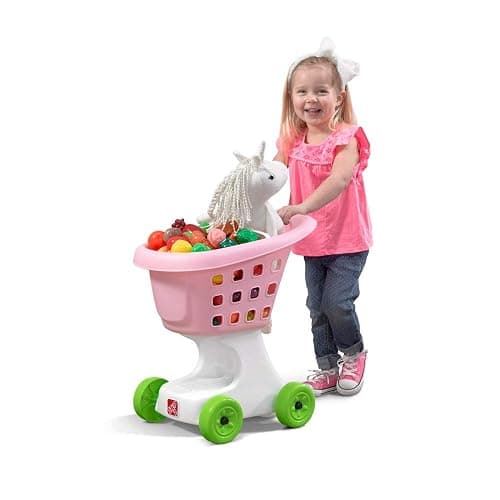 Step2 Little Helper's Shopping Cart for Kids, Play Grocery Cart, Made of Durable Plastic, for Toddlers 2+ Years Old, Pink - Image 1