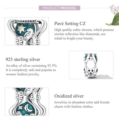 Sun & Moon Hourglass Charm 925 Sterling Silver Charm Fits for Pandora Bracelet Necklace, Cubic Zirconia, Created Cubic Zirconia thumbnail 6