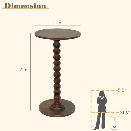 Fultyle Round Side Table, Small Drink Table for Small Spaces, Modern Accent Nightstand with Solid Wood Leg for Living Room, Bedroom, Corners, and Office (Rustic Brown) thumbnail 3