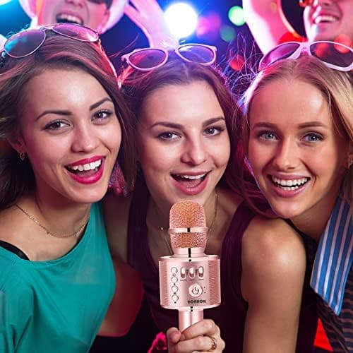 BONAOK Wireless Bluetooth Karaoke Microphone, 3-in-1 Portable Handheld Mic Speaker Machine for All Smartphones,Gifts to Girls, Boys Kids Adults All Age Q37(Champagne) thumbnail 2