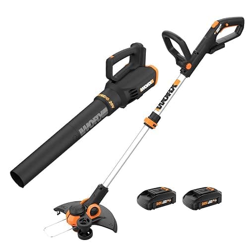 Worx 20V String Trimmer Cordless & Edger 3.0 + Leaf Blower Cordless with Battery and Charger Turbine, Black and Orange - Image 1
