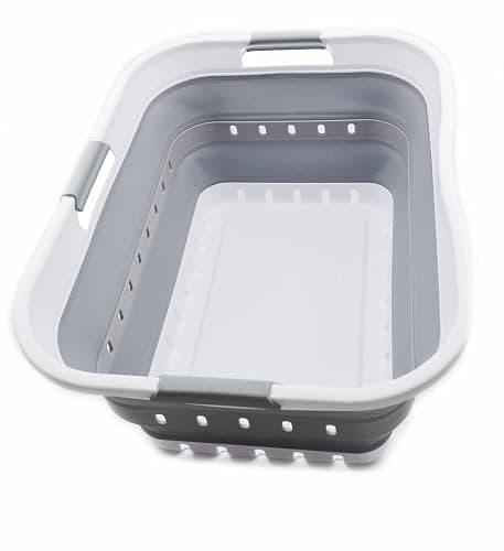 SAMMART 42L (11 gallon) Collapsible Plastic Laundry Basket - Foldable Pop Up Storage Container/Organizer - Space Saving Hamper/Basket (1, White/Grey) - Image 1
