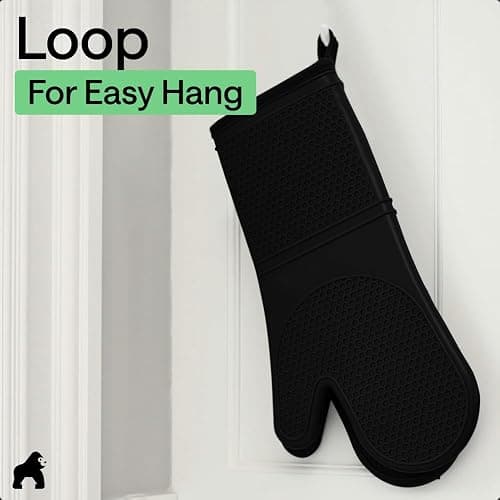 GORILLA GRIP Silicone Oven Mitts, 550F Heat Resistant, 12.5x8.3, Black | BPA-Free Cooking Waterproof Safety Gloves, Thick Cotton Lining, Flexible Gripping for Baking, Grilling, Kitchen Potholder Set thumbnail 9