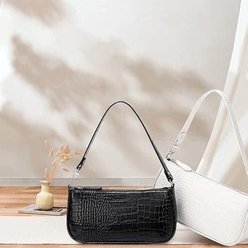 Aucuu Leather Shoulder Bag for Women, Mini Handbag with Crocodile Pattern Retro Soft PU Leather Small Crossbody Bag Classic for Women 90s Mini Bags with Chain thumbnail 3