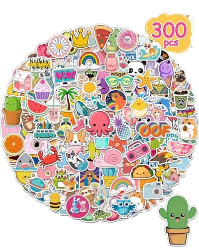 300 Pcs Stickers for Kids, Cute Water Bottle Vinyl Waterproof Laptop Stickers for Students Gifts School Supplies Classroom Teacher Prizes Stocking Stuffers Sticker Pack for Kids Girls Teens - Image 1