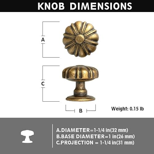 Yanxia Set of 12 Rustic Floral Antique Brass Cabinet Knobs - Elegant Handles Vintage Retro Style Hardware for Kitchen Drawer thumbnail 2