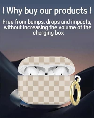 Compatible with AirPod Pro 2nd/1st Generation Case Cover with Key Chain,Full Protective Shockproof Wireless Headphone Case for Airpod Pro 2023/2022/2019(Beige Checkered) thumbnail 5