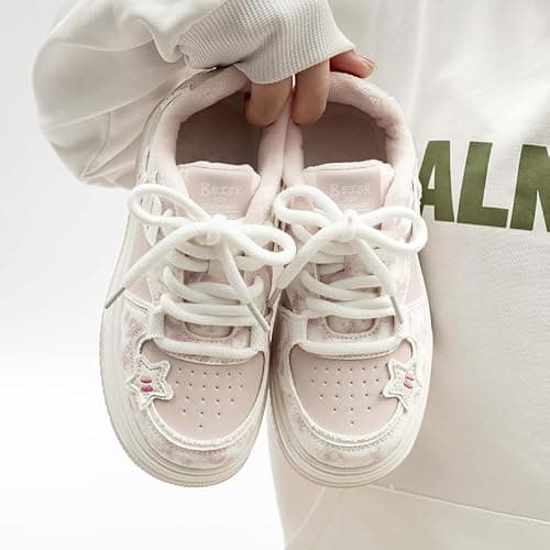 Star Shoes Walking Sneakers for Women Pink Fuzzy Lined Platform Low Top Round Toe Sneakers with Cute Plush Pink Stars US5.5-8 thumbnail 2