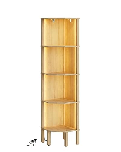 Apetaccat Corner Shelf Stand, 5 Tier Corner Bookshelf with Light,Corner Furniture for Bedroom Display Corner Shelf for Small Space,Wood Shelves with Storage Rack for Living Room,Office,Oak thumbnail 9