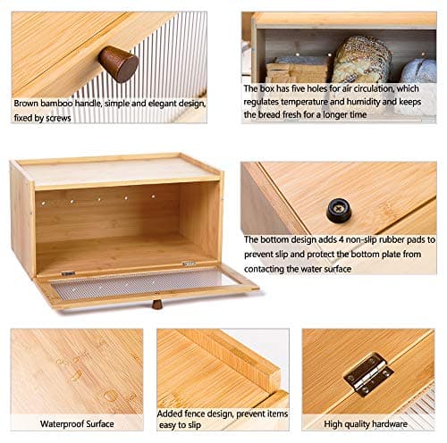 ETMI Bamboo Bread Box for Kitchen Counter-Large Capacity Bread Storage Container Farmhouse Bread Box with Window Bread Holder thumbnail 5