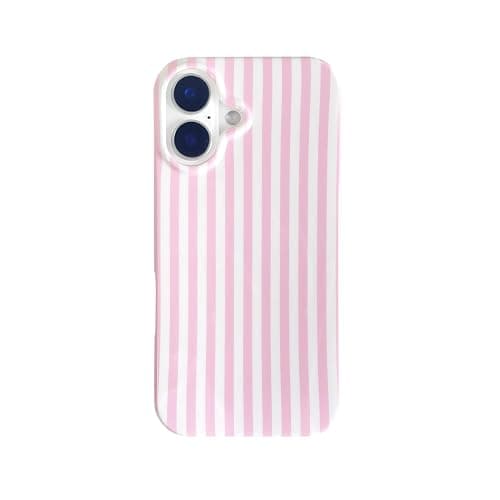 Reezaddin Pink and White Striped Phone Case for iPhone 16,Cute Aesthetic Vertical Stripes Classic Retro Girls Women Slim Protective Cover for iPhone 16 6.1in,Pink White - Image 1