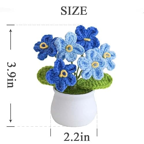 Blync Knitting Crochet Flowers Potted Plants, Fake Forget Me Not Flowers for Friends, Family and Lover, Artificial Handmade Flowers for Birthday Wedding Gift and Home Decor (Gblue) thumbnail 3