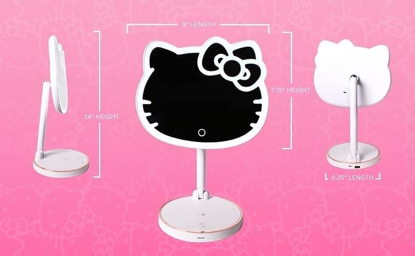 Impressions Vanity Hello Kitty Tabletop Mount LED Rechargeable Makeup Mirror with 360 Degree Rotation, Touch Sensor Desk Mirror with Light Strip and Adjustable Brightness thumbnail 4