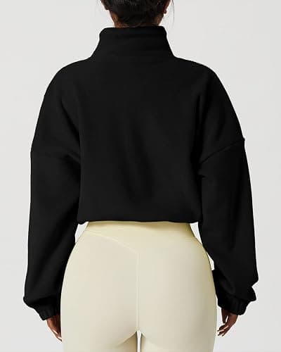 QINSEN Women's Full Zip Fleece Short Jacket Warm Winter Long Sleeve Stand Collar Sherpa Crop Coat thumbnail 4