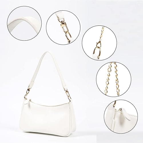VODIU Clutch Tote Handbags with 2 Removable Straps and Zipper Closure Crossbody Bags Shoulder Purse Handbag for Women - White thumbnail 6