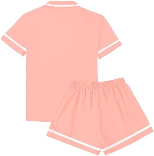 LYANER Women's Cotton Pajamas Set Button Short Sleeve Shirt with Shorts Set PJs Loungewear thumbnail 2