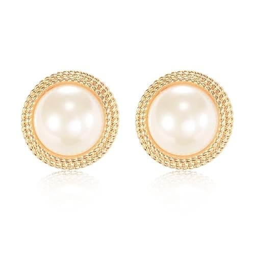 Mierfyni Pearl Stud Earrings for Women, Faux Large Gold Pearl Earrings Studs, Dainty White Big Pearl Earrings Pearl Statement Earrings Gold Studs - Image 1