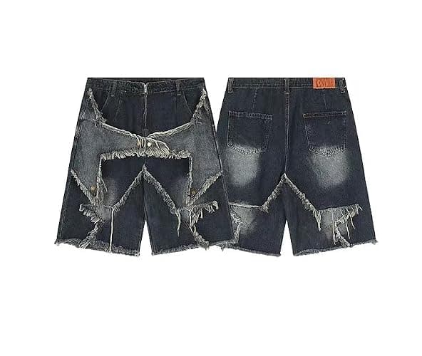 POHADON Y2K Blue Denim Shorts Summer Casual Loose Straight Leg Unisex Baggy Jeans Shorts Jorts Grunge Harajuku Streetwear thumbnail 5