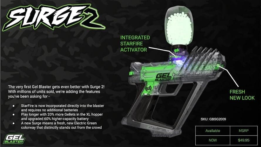 Gel Blaster Surge 2 with Built-in Starfire Glow Activator – Upgraded GelBlaster Toy with 100+ Foot Range – Semi & Full Auto Modes – Built in Glow in The Dark – 170 FPS – Ages 14+ thumbnail 6