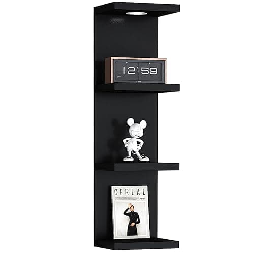 LitaEther Versatile 4 Tier Wall Shelf Unit,Black Lack Wall Shelf,Display Floating Shelf with LED Remote Control Light - Image 1