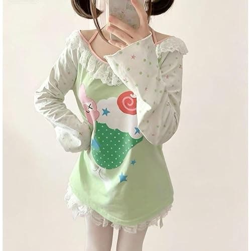 Y2k Aesthetic Detachable Sleeve T-Shirt Women Kawaii Cat Girl Anime Print Cute Sweatshirts Fairycore Streetwear thumbnail 5